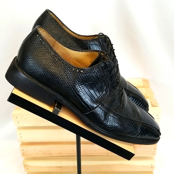 BELVEDERE BLACK OSTRICH AND LIZARD SKIN MEN'S DRESS SHOES. SIZE 9.5 - Picture 4 of 9